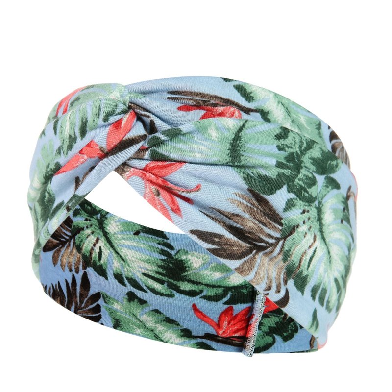 Women's Printed Knitted Wide-Brimmed Cross Headband - Floral Plaid Style
