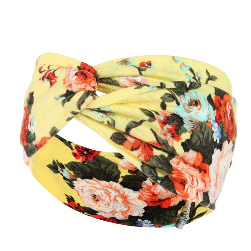 Women's Printed Knitted Wide-Brimmed Cross Headband - Floral Plaid Style