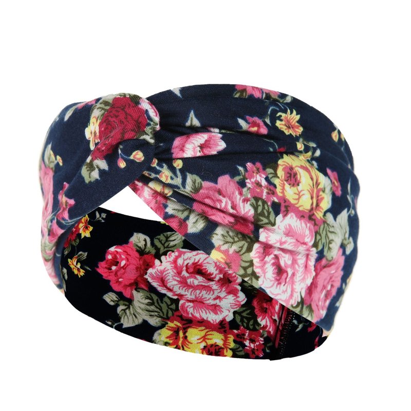 Women's Printed Knitted Wide-Brimmed Cross Headband - Floral Plaid Style