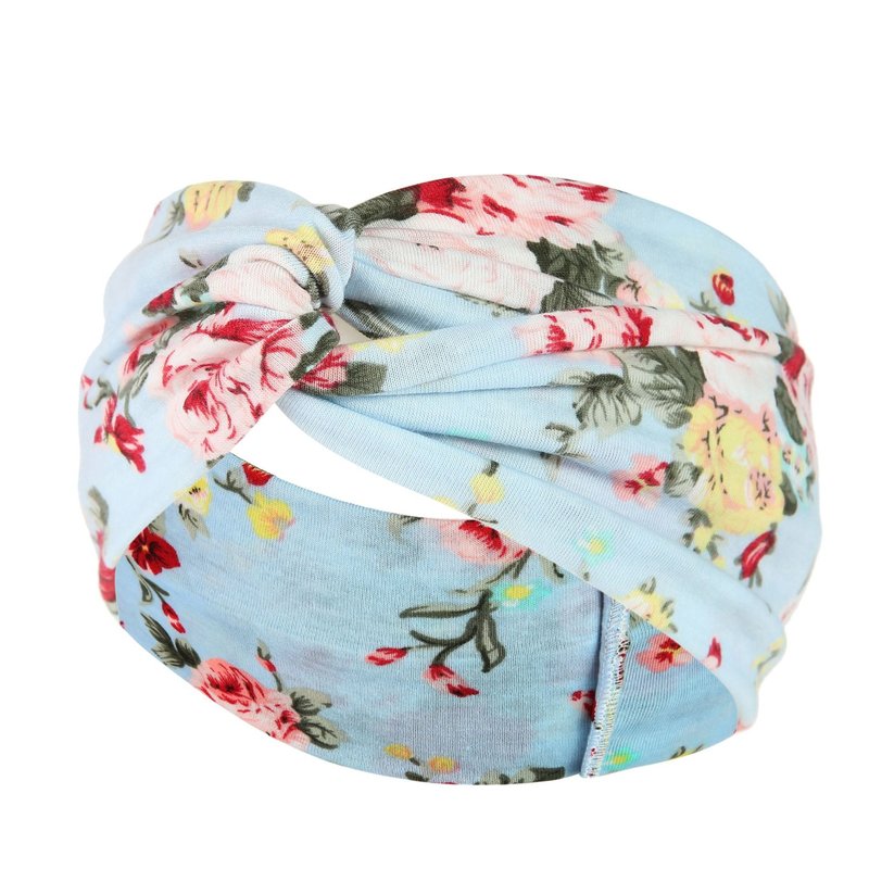 Women's Printed Knitted Wide-Brimmed Cross Headband - Floral Plaid Style