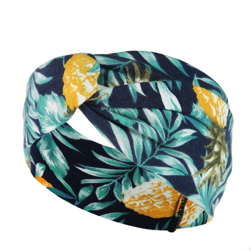 Women's Printed Knitted Wide-Brimmed Cross Headband - Floral Plaid Style