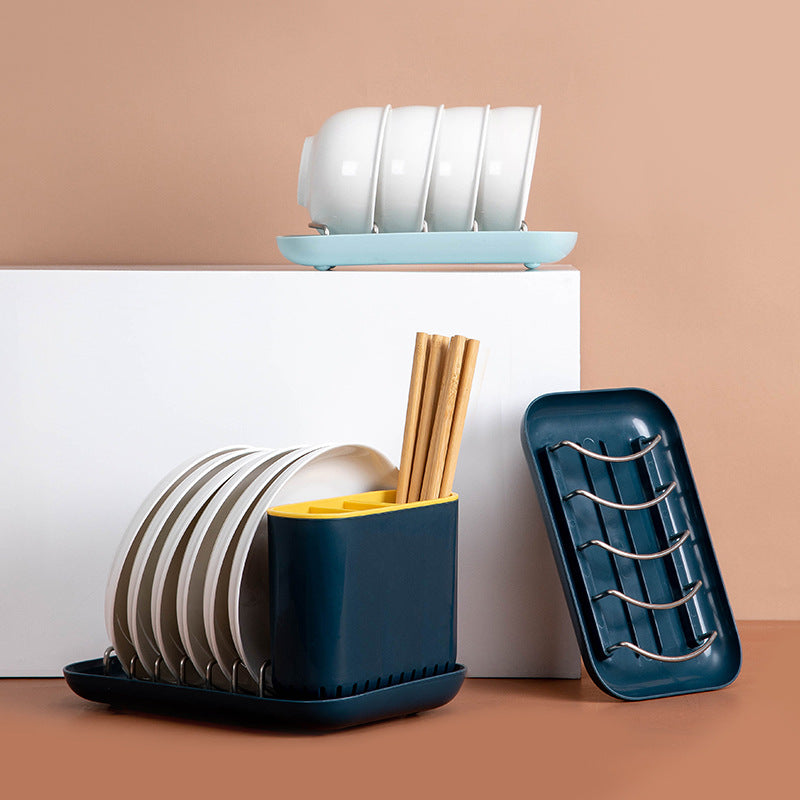 Dish Bowl Countertop Organizer with Drain Rack - Kitchen Storage Caddy