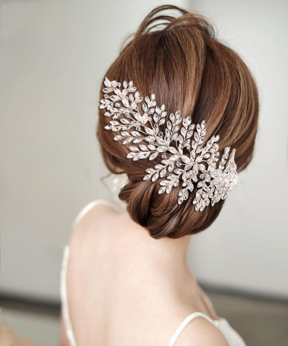 Luxury Rhinestone Bridal Hair Comb - Wedding Headpiece with White Variant