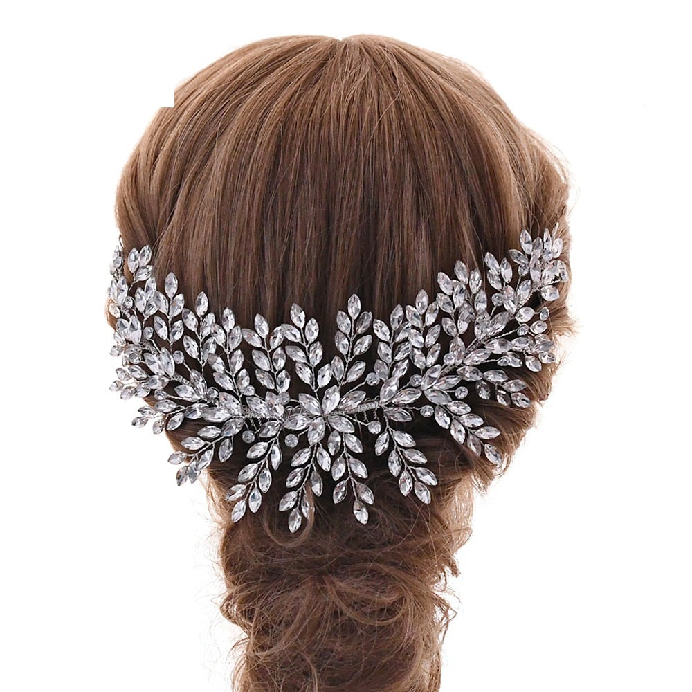 Luxury Rhinestone Bridal Hair Comb - Wedding Headpiece with White Variant