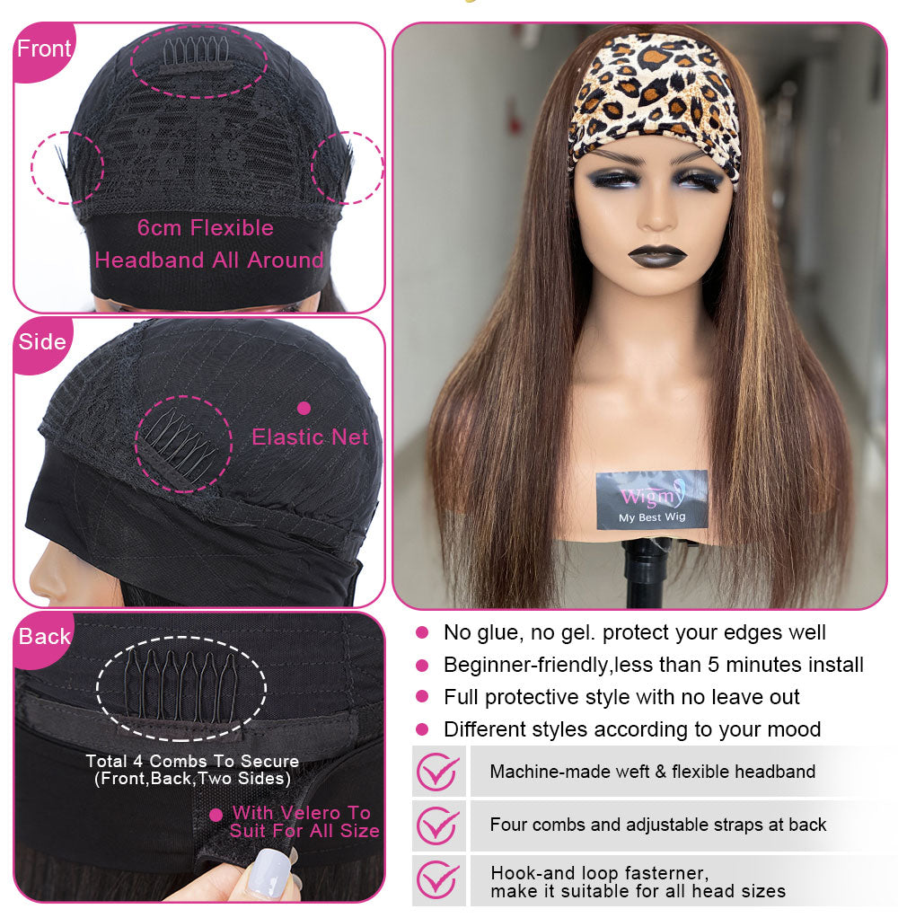 Human Hair Wig with Headgear