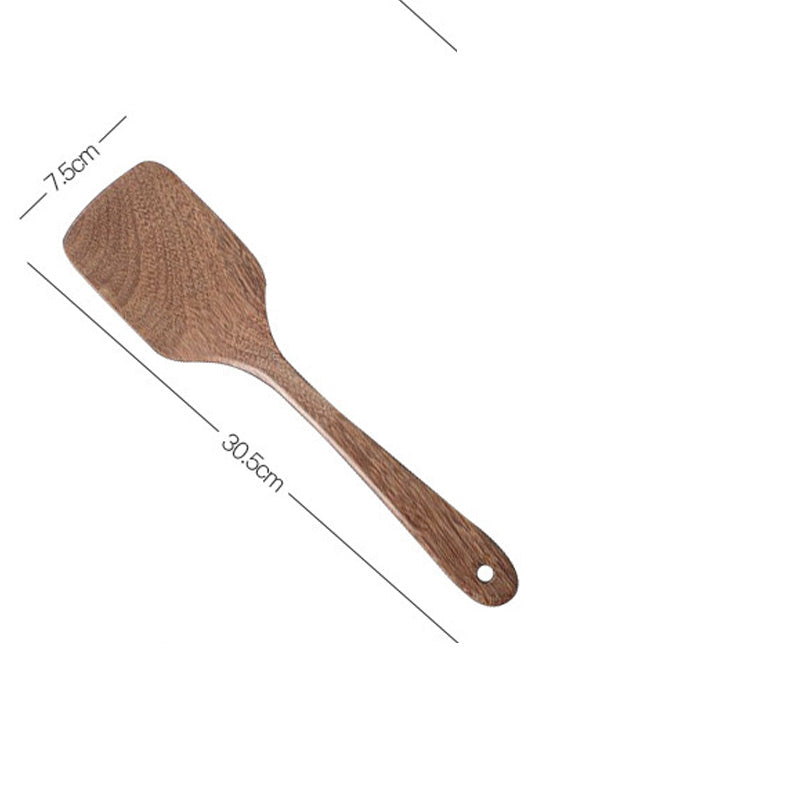 Long Handle Kitchen Spatula for Non-Stick Pans - Wooden Cooking Utensil Set