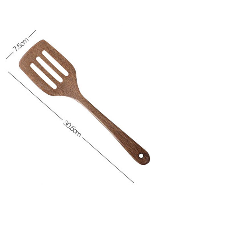 Long Handle Kitchen Spatula for Non-Stick Pans - Wooden Cooking Utensil Set
