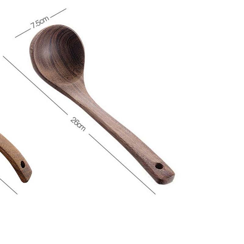 Long Handle Kitchen Spatula for Non-Stick Pans - Wooden Cooking Utensil Set