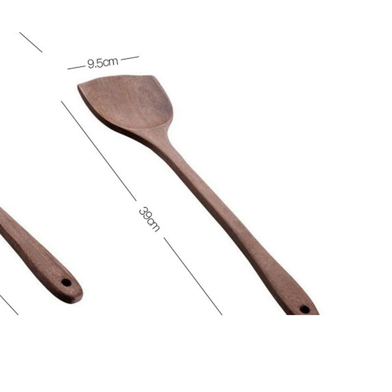Long Handle Kitchen Spatula for Non-Stick Pans - Wooden Cooking Utensil Set