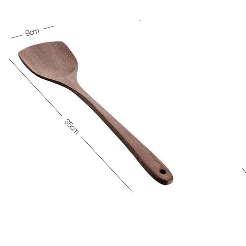 Long Handle Kitchen Spatula for Non-Stick Pans - Wooden Cooking Utensil Set