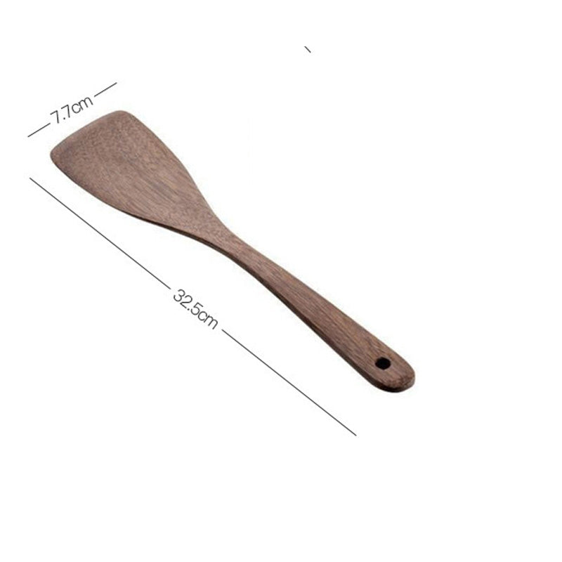 Long Handle Kitchen Spatula for Non-Stick Pans - Wooden Cooking Utensil Set