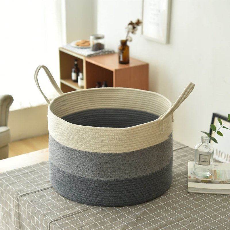 Cotton Rope Storage Basket - Large Laundry & Sundries Basket with Handles