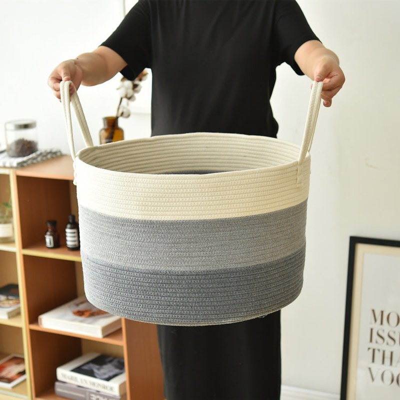 Cotton Rope Storage Basket - Large Laundry & Sundries Basket with Handles