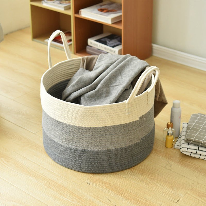 Cotton Rope Storage Basket - Large Laundry & Sundries Basket with Handles