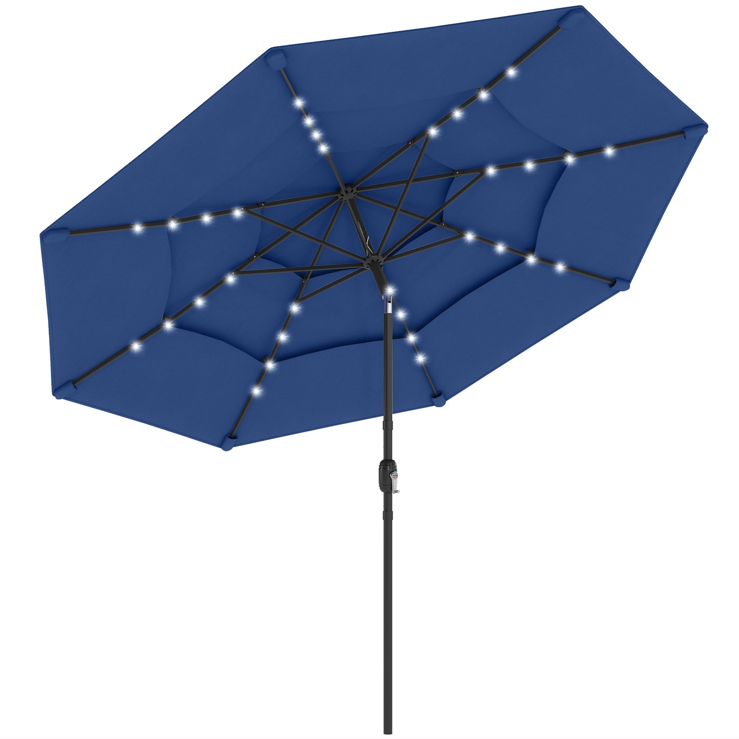 9.7 ft Outdoor Patio Umbrella with Solar LED Lights - Navy Blue