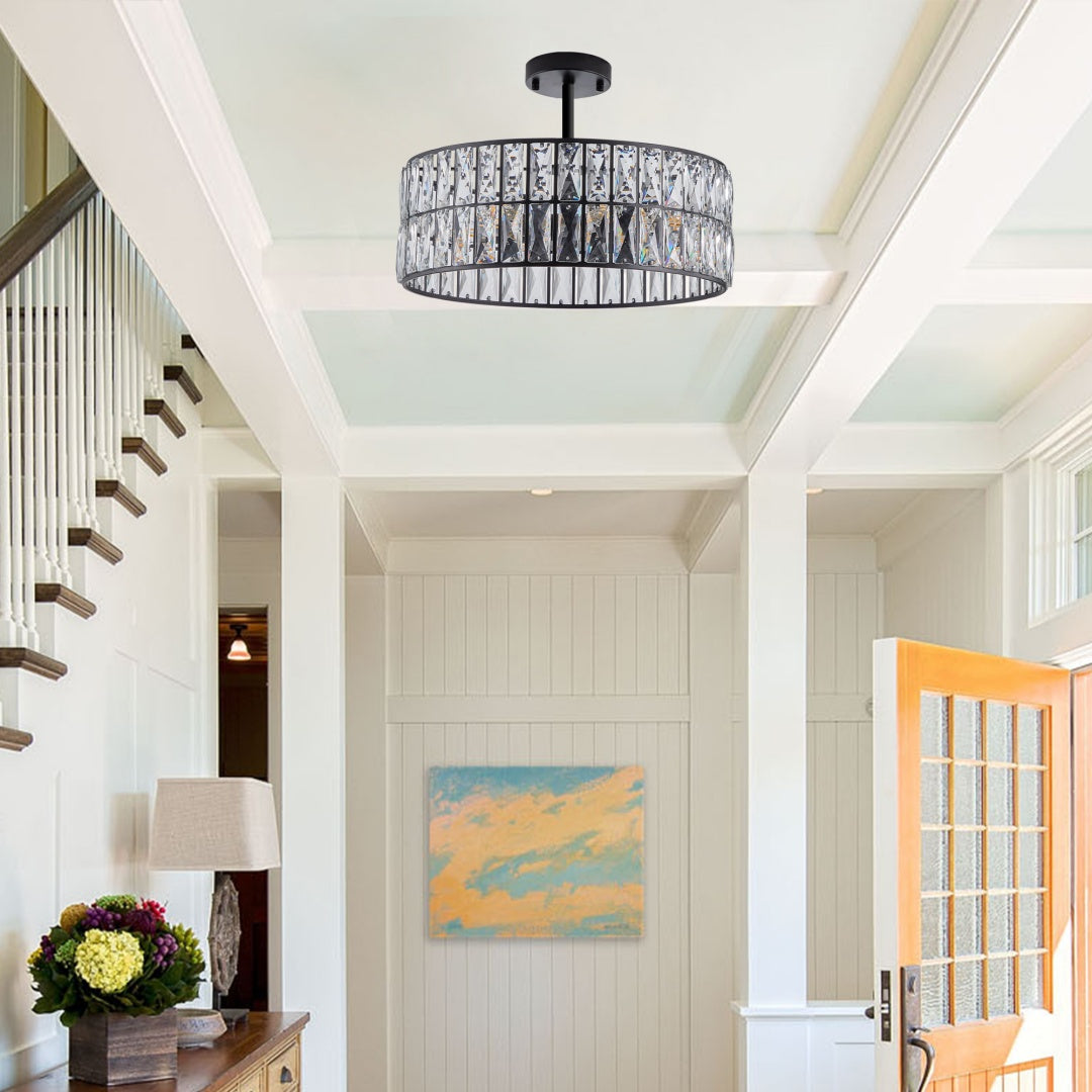 Black Crystal Drum Chandelier - 6-Light Pendant Fixture