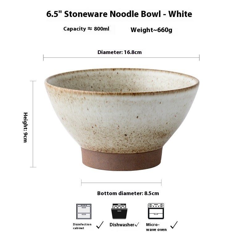 Stoneware High Leg Ceramic Ramen Bowl with Bamboo Pattern, 6.5 Inch Diameter