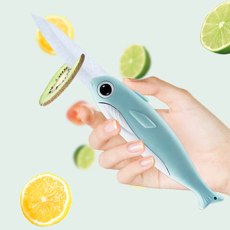 Portable Ceramic Folding Fruit Knife with Plastic Handle - Pink & Blue