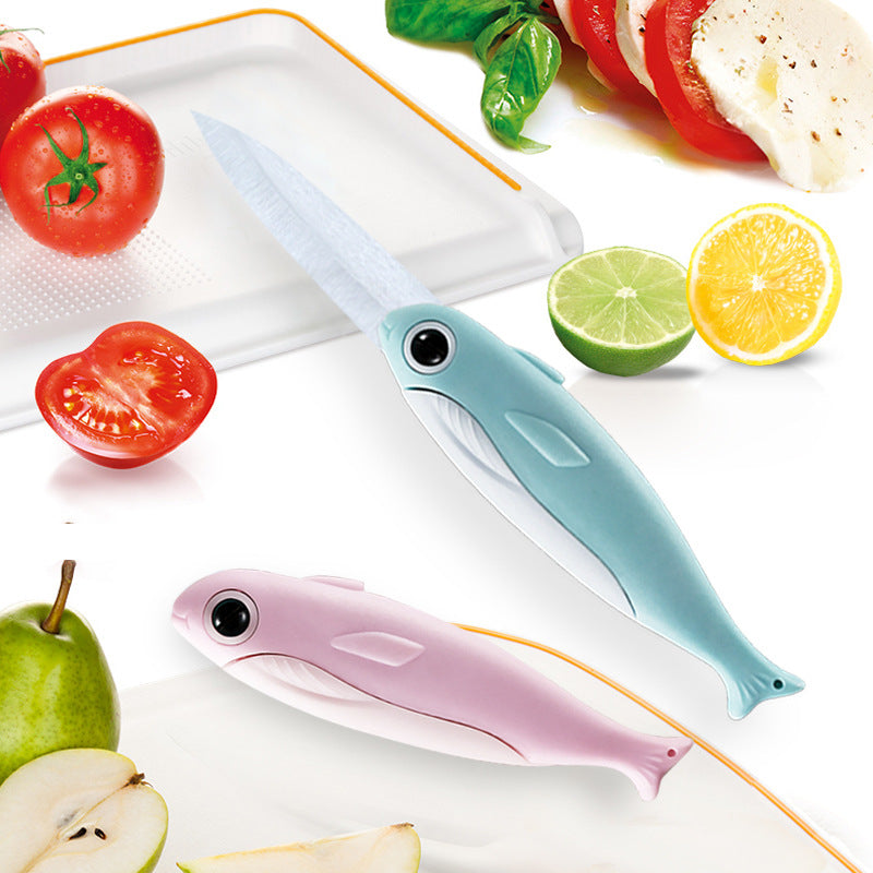 Portable Ceramic Folding Fruit Knife with Plastic Handle - Pink & Blue