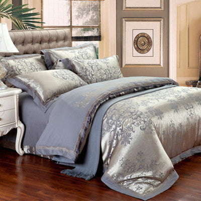 European Satin Jacquard Bedding Set 4 Pieces Cotton Quilt Cover & Sheets