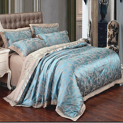 European Satin Jacquard Bedding Set 4 Pieces Cotton Quilt Cover & Sheets