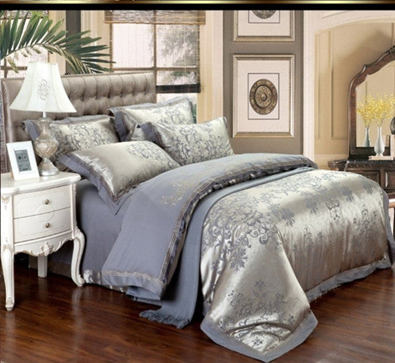 European Satin Jacquard Bedding Set 4 Pieces Cotton Quilt Cover & Sheets