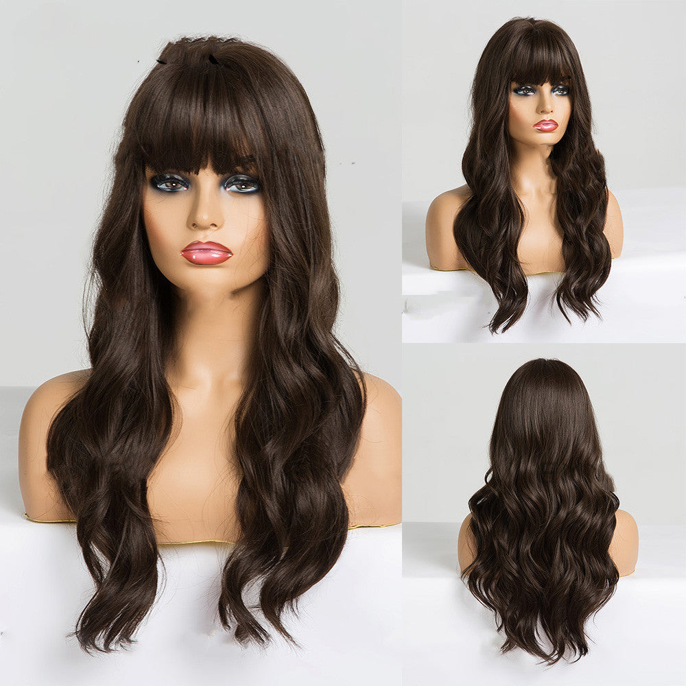 Long Curly Wig with Bangs - 26in Synthetic Hair
