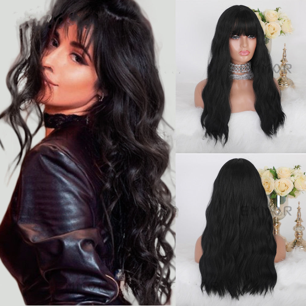 Long Curly Wig with Bangs - 26in Synthetic Hair