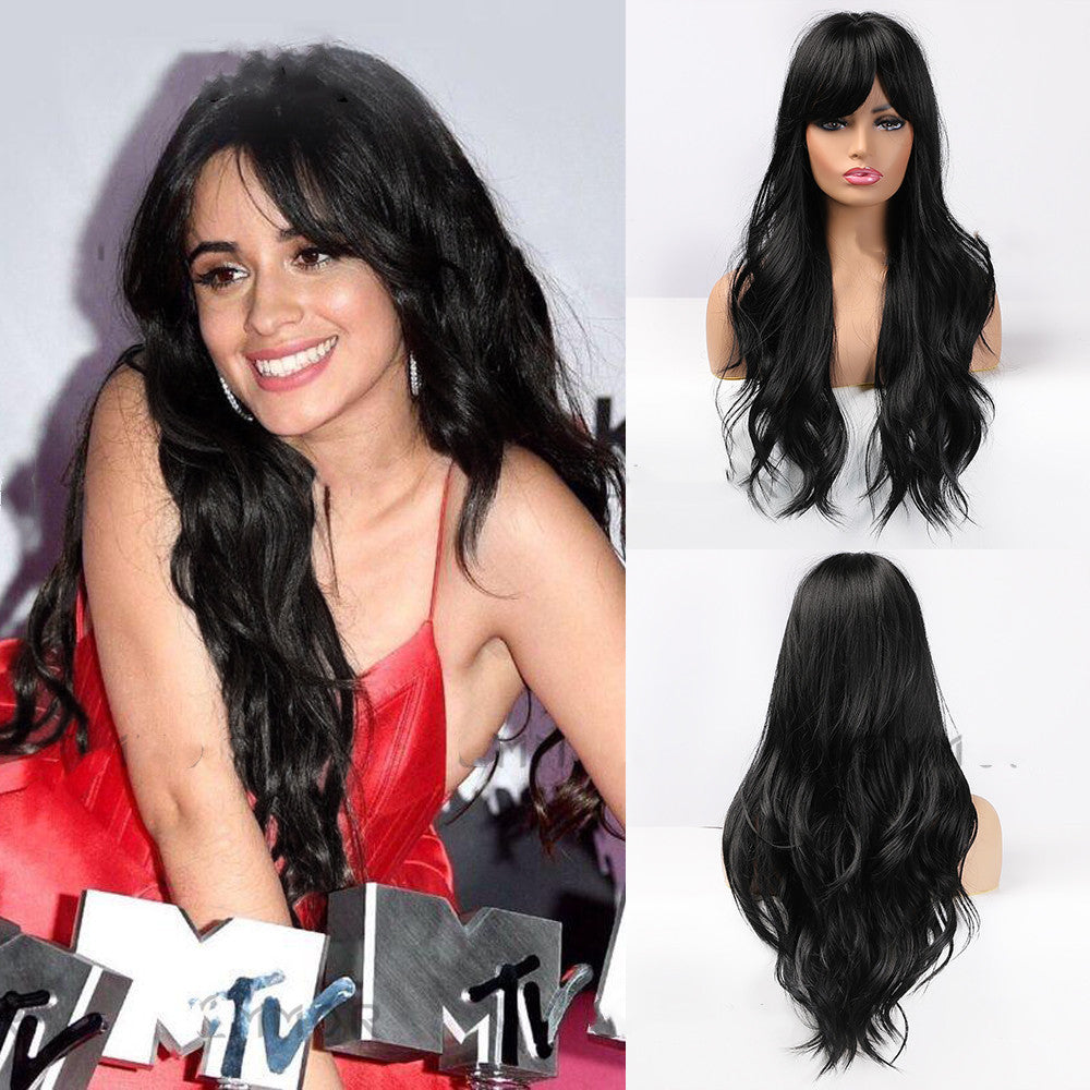 Long Curly Wig with Bangs - 26in Synthetic Hair