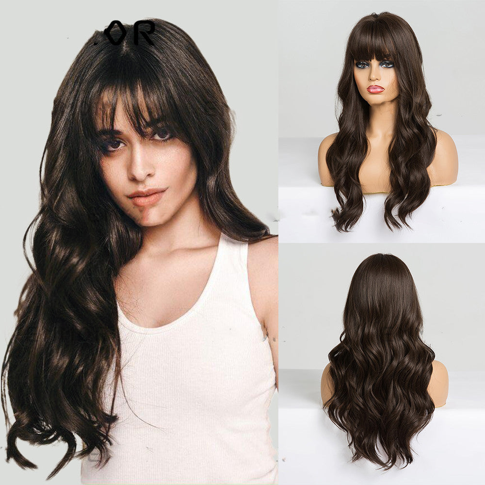 Long Curly Wig with Bangs - 26in Synthetic Hair