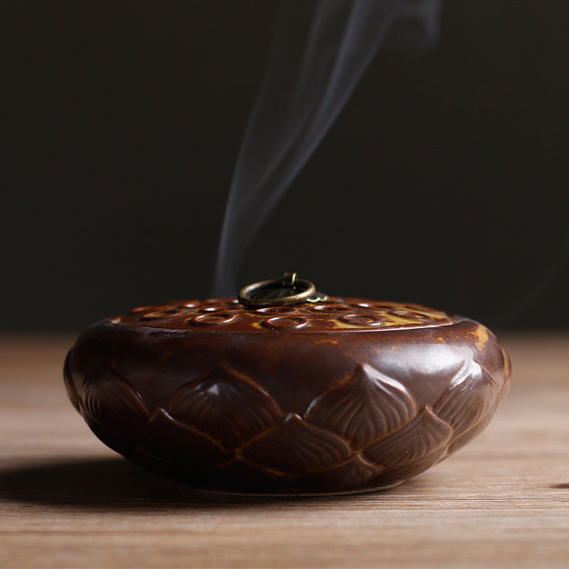 Ceramic Incense Burner with Purple Sand Lotus Design - Home Fragrance Decor
