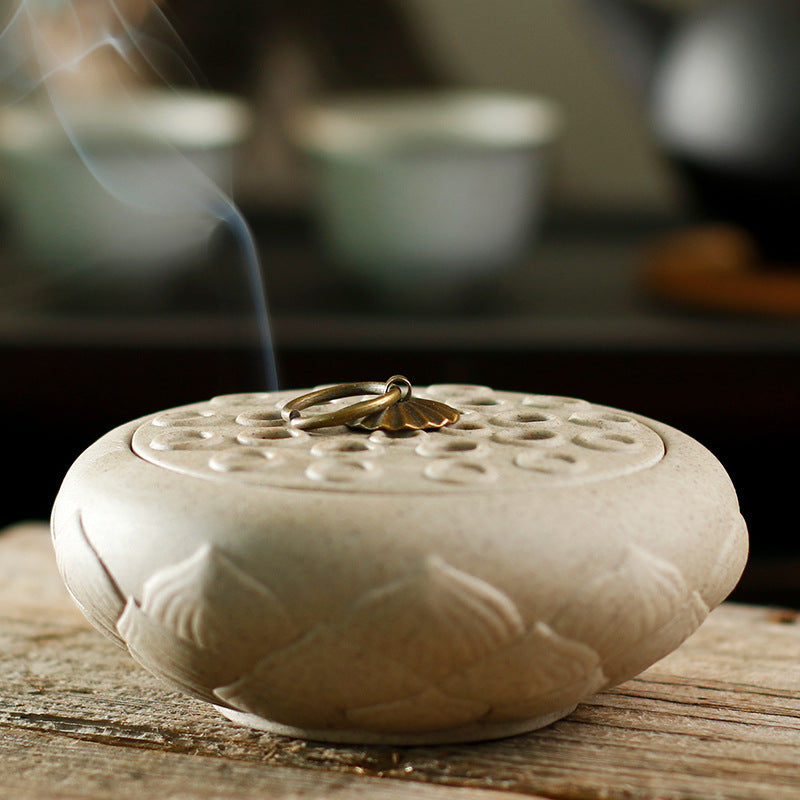 Ceramic Incense Burner with Purple Sand Lotus Design - Home Fragrance Decor