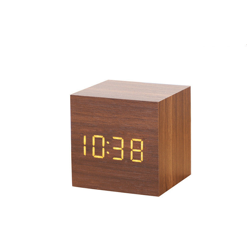 Digital LED Wooden Alarm Clock with Temperature Display - Battery or USB Powered
