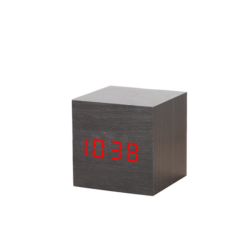 Digital LED Wooden Alarm Clock with Temperature Display - Battery or USB Powered