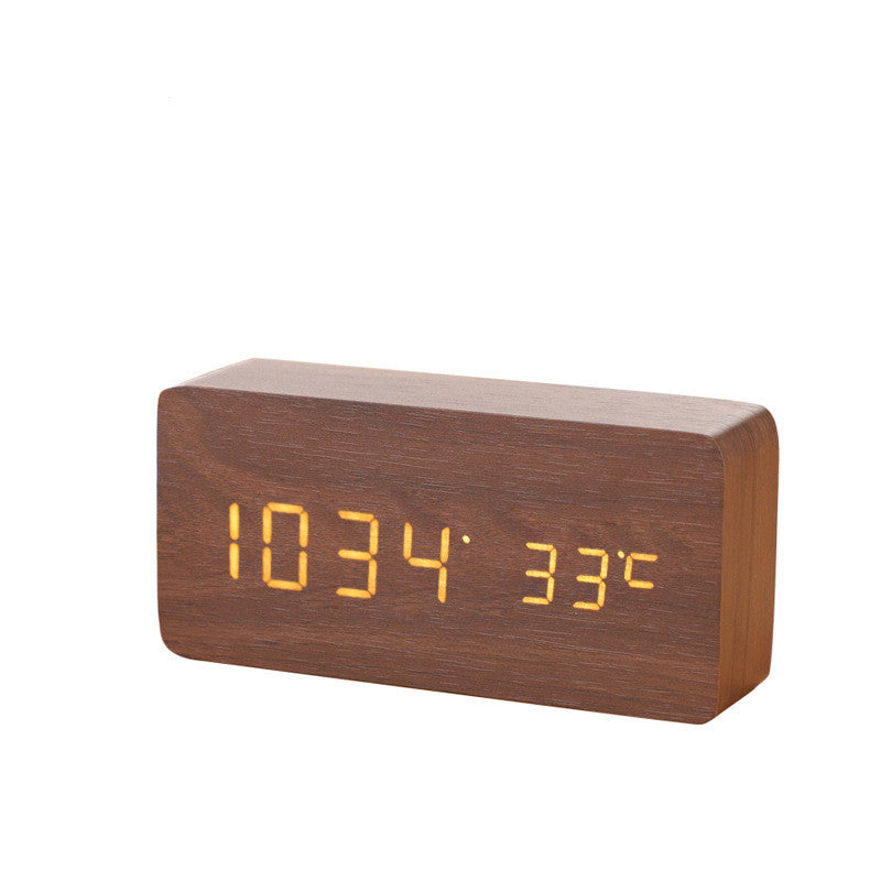 Digital LED Wooden Alarm Clock with Temperature Display - Battery or USB Powered