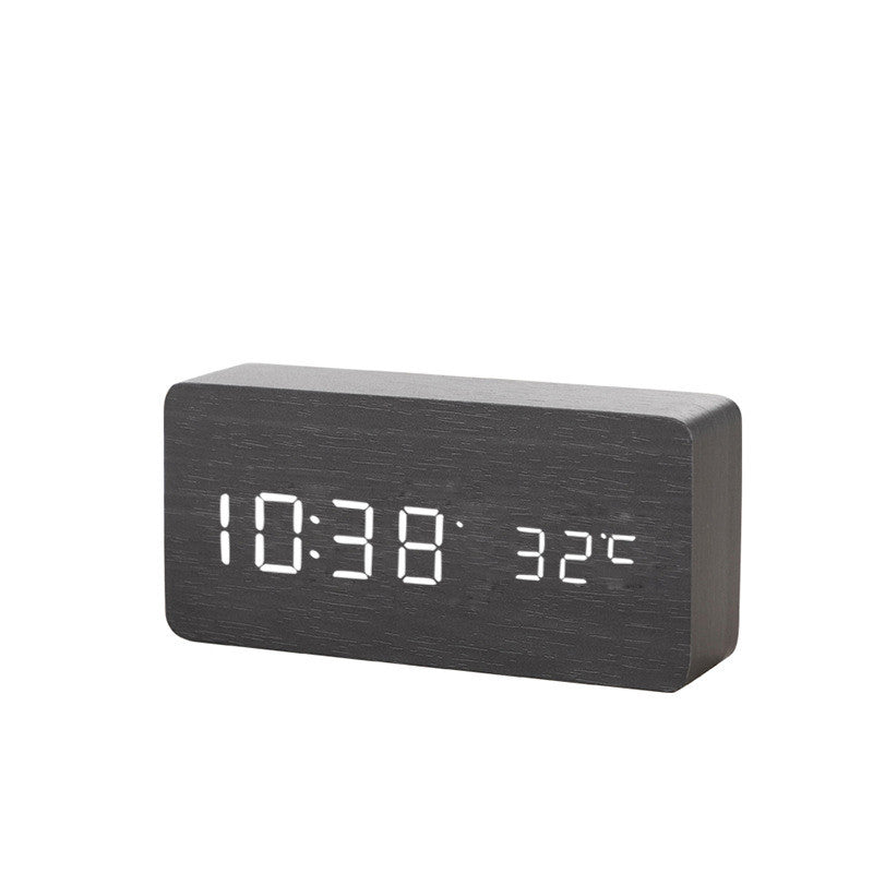 Digital LED Wooden Alarm Clock with Temperature Display - Battery or USB Powered