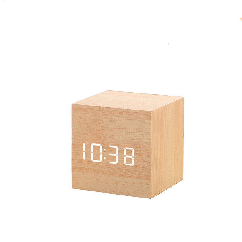 Digital LED Wooden Alarm Clock with Temperature Display - Battery or USB Powered