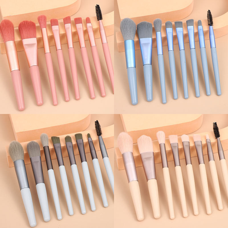 Mini Makeup Brush Set - 8 Soft Hair Cosmetic Brushes for Beauty Travel