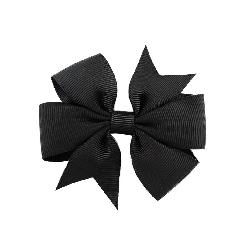 Children's V-Shaped Ribbed Bow Hairpin - Solid Color Hair Accessory