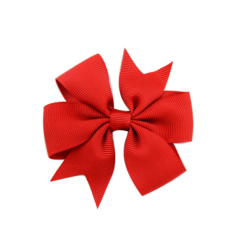 Children's V-Shaped Ribbed Bow Hairpin - Solid Color Hair Accessory