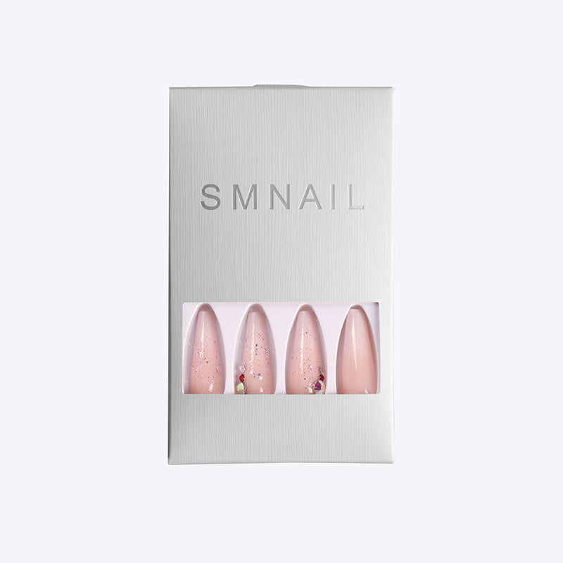 Gradient Fake Nail Set with Diamond Powder | Manicure Nail Art Tips