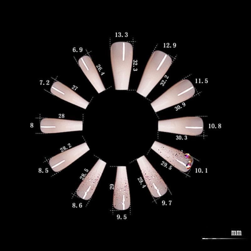Gradient Fake Nail Set with Diamond Powder | Manicure Nail Art Tips