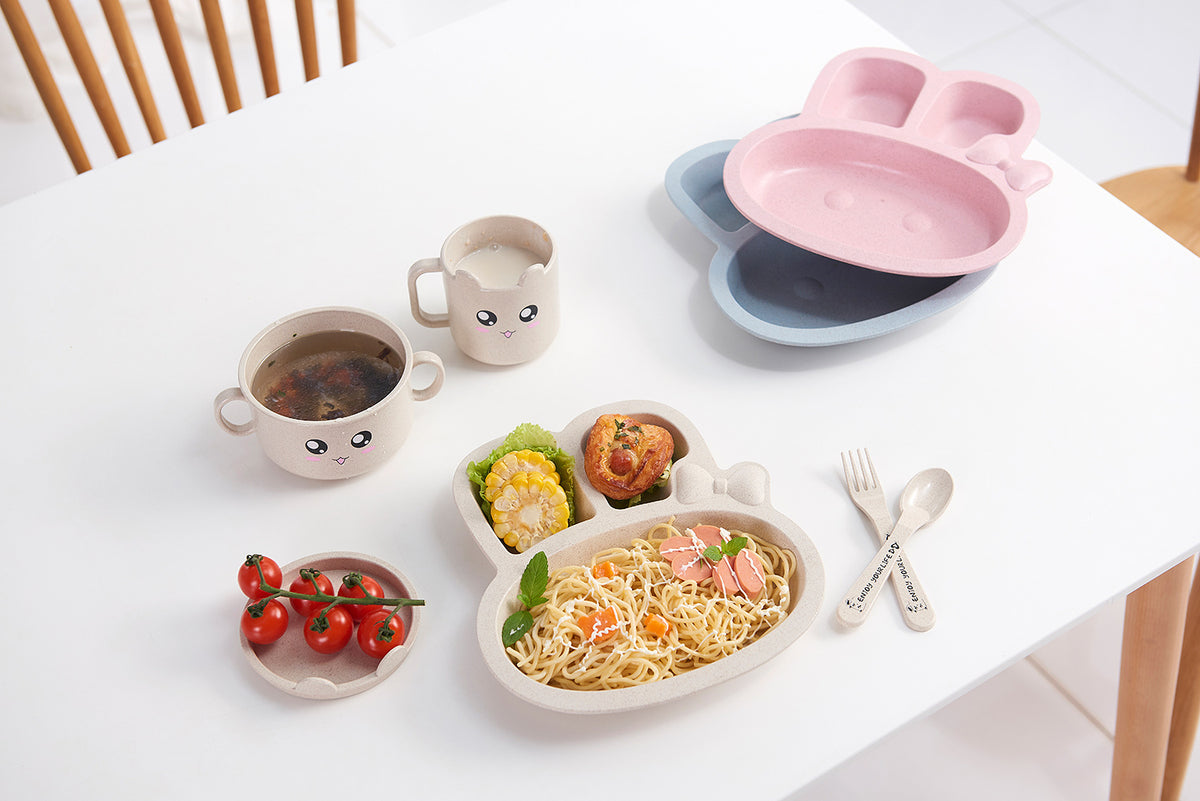 Children's Cartoon Bunny Wheat Straw Fall-Resistant Dinnerware Set - Safe & Eco-Friendly