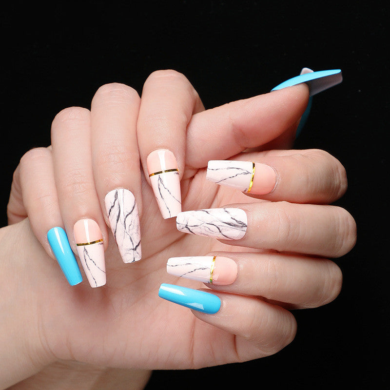 Coffin Fake Nails - Marble Design, 24 Pack