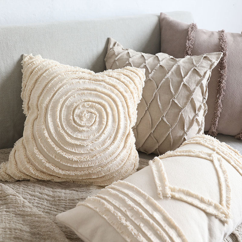 Cotton Cushion Cover for Sofa & Bedroom - Square & Waist Styles, Multiple Sizes
