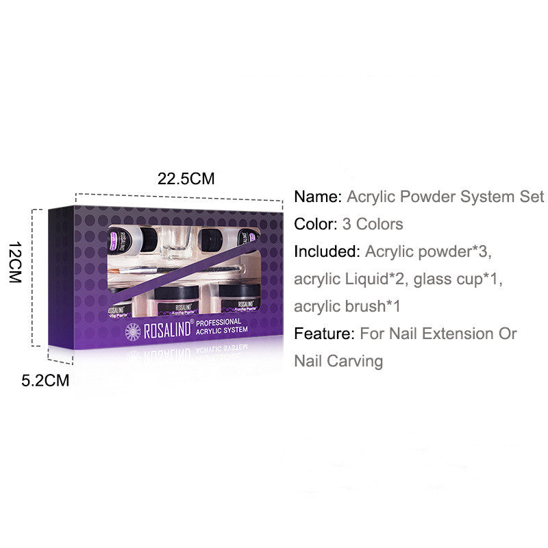 Acrylic Nail Powder Starter Kit - 3 Colors with Liquid & Brush