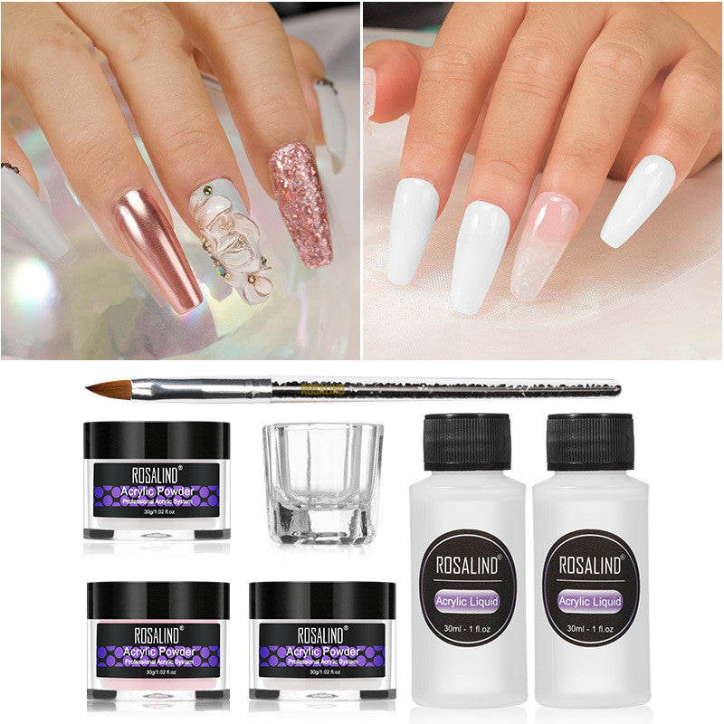 Acrylic Nail Powder Starter Kit - 3 Colors with Liquid & Brush