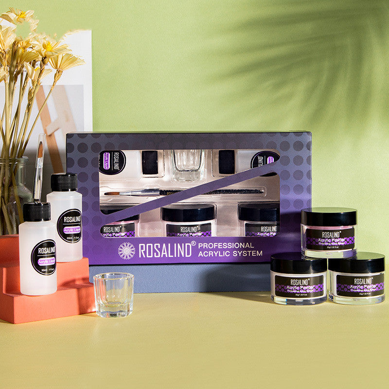 Acrylic Nail Powder Starter Kit - 3 Colors with Liquid & Brush