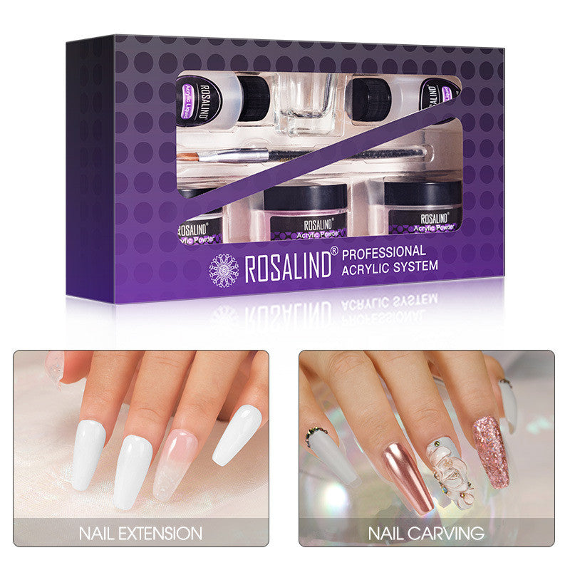 Acrylic Nail Powder Starter Kit - 3 Colors with Liquid & Brush