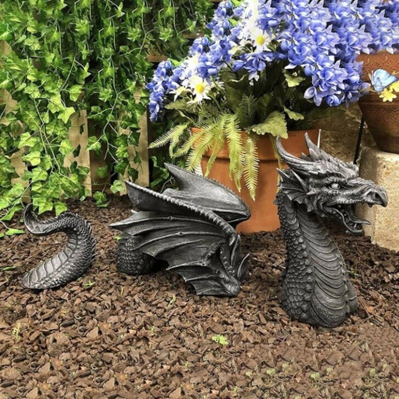 Dragon Garden Statue - Gothic Dragons Sculpture for Outdoor Decor
